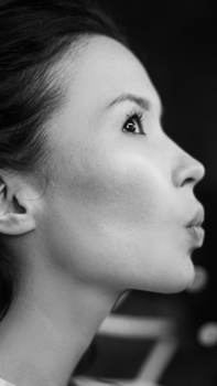 Elegant black and white profile portrait of a woman's face in Tashkent, Uzbekistan.