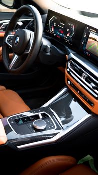 High-end BMW interior featuring leather seats and modern dashboard in İzmir, Türkiye.