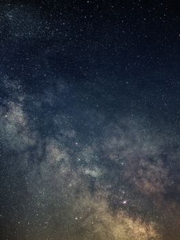 Breathtaking view of the Milky Way galaxy under a clear starry night sky, captured in a vertical shot.