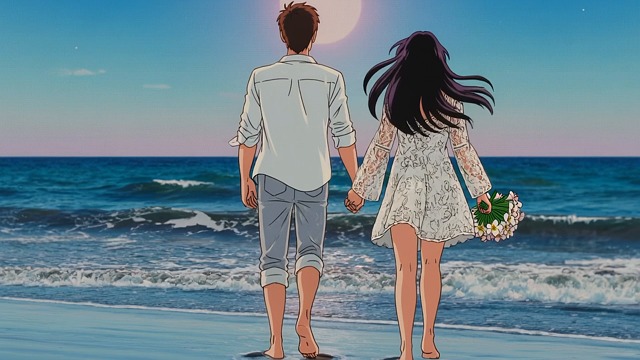 情侣素材 - 漫画 /  夫妻 /  爱情 /  投标 /  动画情侣 /  关系 /  浪漫的 /  温柔地 /  感情 /  情侣合影 /  动画插图 /  海滩 /  海 /  海浪 /  婚礼 /  女子 /  男子 /  生成的
